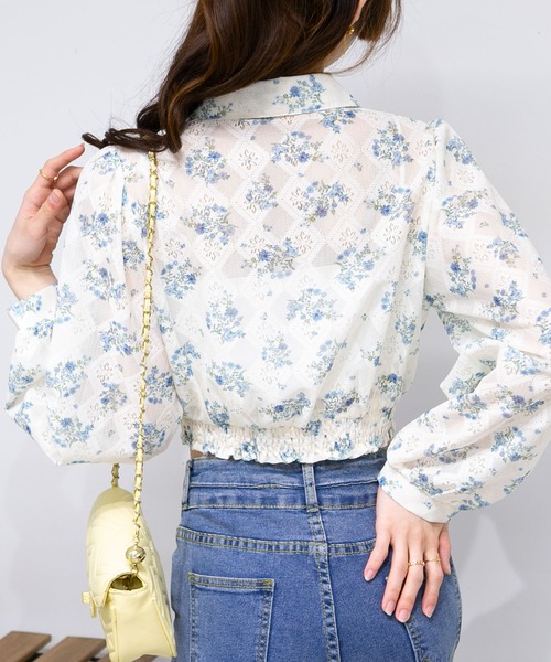 pumpkin port（パンプキンポート）の「花柄レース地長袖ブラウストップス（シャツ/ブラウス・レディース・グリーン/ブルー/ピンク・M）」の15枚目の写真