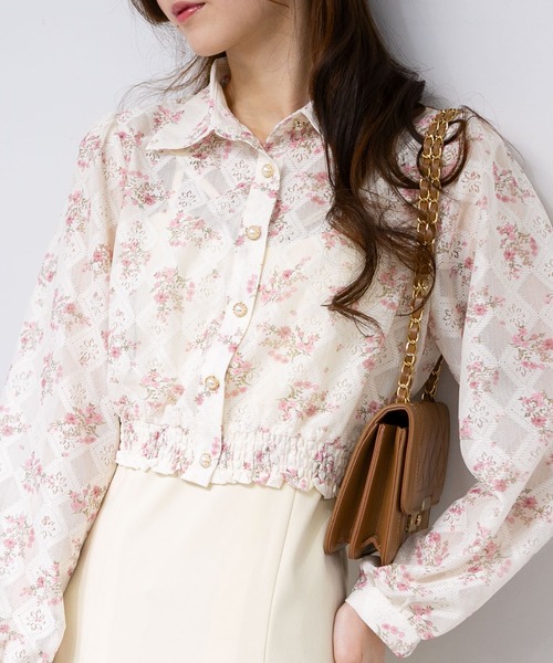 pumpkin port（パンプキンポート）の「花柄レース地長袖ブラウストップス（シャツ/ブラウス・レディース・グリーン/ブルー/ピンク・M）」の16枚目の写真