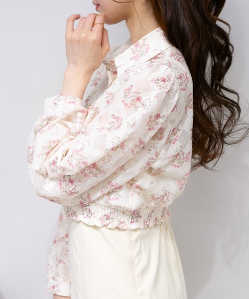 pumpkin port（パンプキンポート）の「花柄レース地長袖ブラウストップス（シャツ/ブラウス・レディース・グリーン/ブルー/ピンク・M）」の21枚目の写真