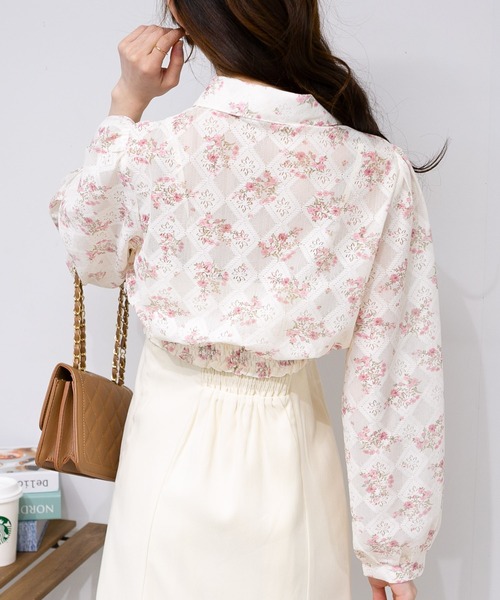 pumpkin port（パンプキンポート）の「花柄レース地長袖ブラウストップス（シャツ/ブラウス・レディース・グリーン/ブルー/ピンク・M）」の22枚目の写真