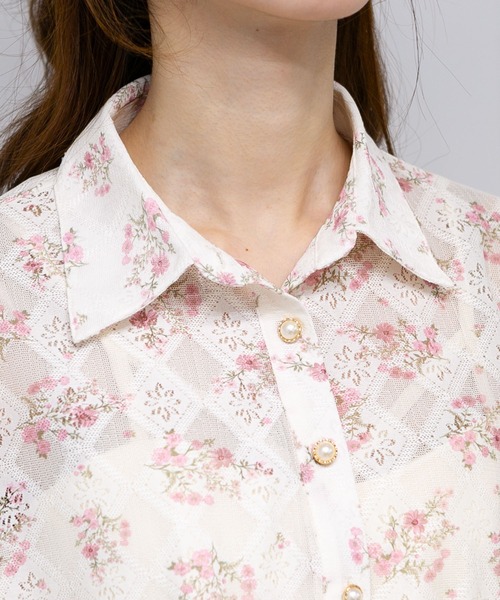 トップス Pum セール】花柄レース地長袖ブラウストップス（シャツ/ブラウス