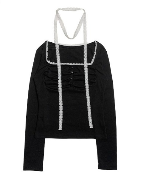 anyonemore（エニワンモア）の「レーススカーフくるみボタンシャーリングTシャツセット（Tシャツ/カットソー・レディース・ブラック/アイボリー・FREE）」の16枚目の写真