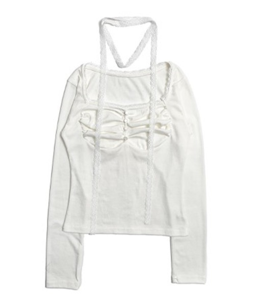 anyonemore（エニワンモア）の「レーススカーフくるみボタンシャーリングTシャツセット（Tシャツ/カットソー・レディース・ブラック/アイボリー・FREE）」の14枚目の写真