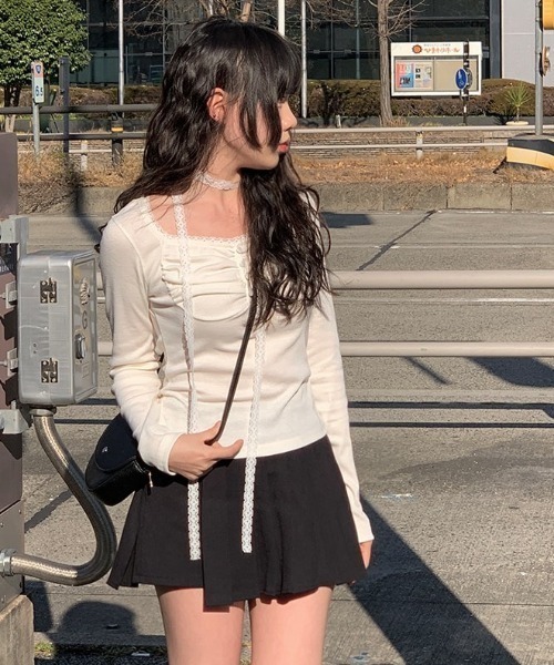 anyonemore（エニワンモア）の「レーススカーフくるみボタンシャーリングTシャツセット（Tシャツ/カットソー・レディース・ブラック/アイボリー・FREE）」の10枚目の写真