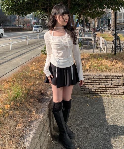 anyonemore（エニワンモア）の「レーススカーフくるみボタンシャーリングTシャツセット（Tシャツ/カットソー・レディース・ブラック/アイボリー・FREE）」の7枚目の写真