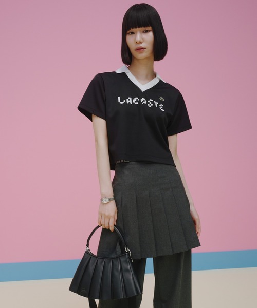 LACOSTE テニススカート ブラック ファッションショー テニススカートラムレザーバッグ