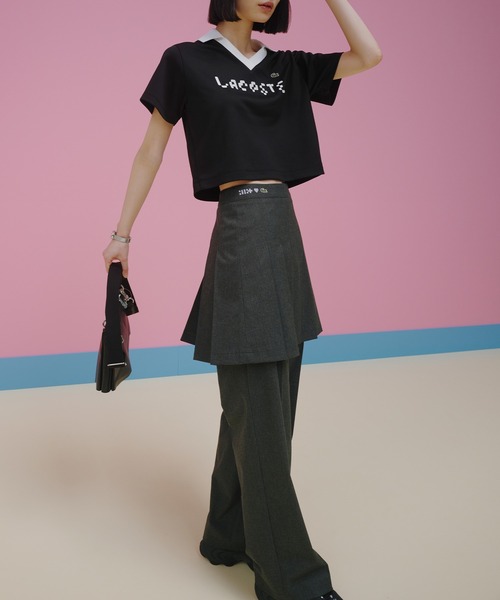 LACOSTE テニススカート ブラック ファッションショー テニススカートラムレザーバッグ