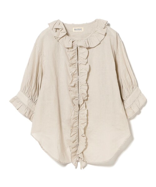 BEAMS BOY(ビームスボーイ)の「コットン リネン フリル ギャザー ショートスリーブ(シャツ/ブラウス・レディース・オフホワイト/ブラック/ベージュ・ONE SIZE)」の10枚目の写真