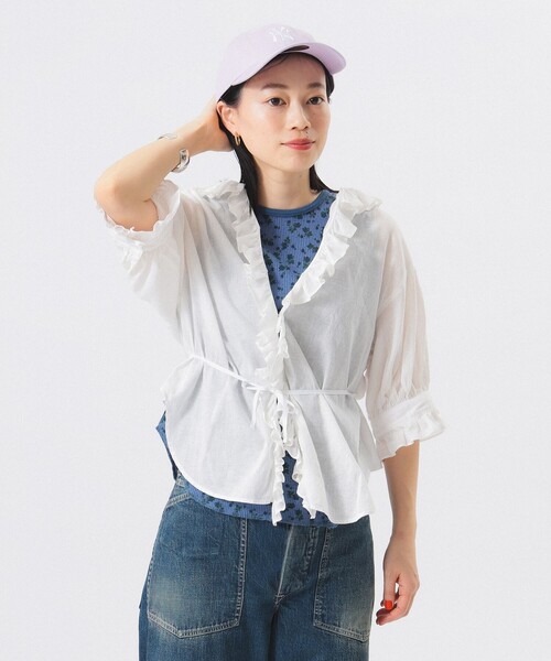 BEAMS BOY コットンリネン フリル ギャザー ショートスリーブ BEAMS WOMEN｜【7/25再値下げ】コットン リネン フリル ギャザー