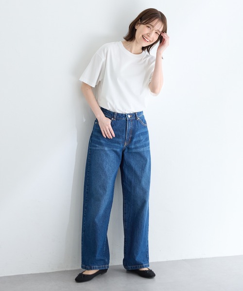 Honeys（ハニーズ）の「【ハニさら・接触冷感・ＵＶカット】きれいめＴシャツ（Tシャツ/カットソー・レディース・ブラック/オフホワイト/サックスブルー/ブルー/グリーン/モカ/スミクロ/グレイッシュベージュ/ピンク・LL/3L/SS/S/M/L）」の16枚目の写真