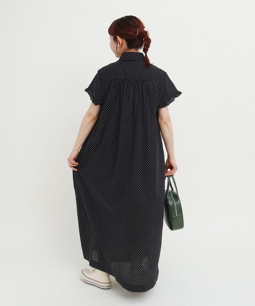 CHILD WOMAN（チャイルドウーマン）の「☆FINXブロード/綿ローン フリル丸襟前あき半袖ワンピース（ワンピース・レディース・サックスブルー/その他/レッド・FREE）」の9枚目の写真