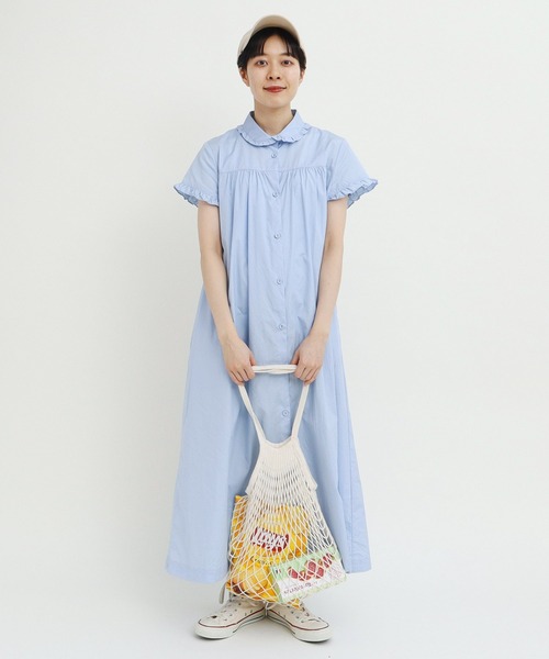 CHILD WOMAN（チャイルドウーマン）の「☆FINXブロード/綿ローン フリル丸襟前あき半袖ワンピース（ワンピース・レディース・サックスブルー/その他/レッド・FREE）」の12枚目の写真