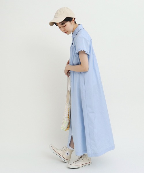 CHILD WOMAN（チャイルドウーマン）の「☆FINXブロード/綿ローン フリル丸襟前あき半袖ワンピース（ワンピース・レディース・サックスブルー/その他/レッド・FREE）」の13枚目の写真