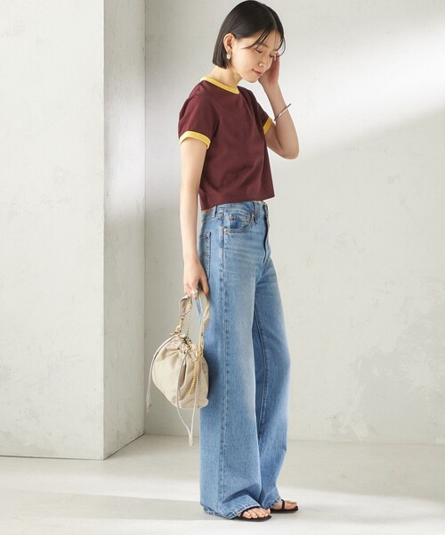 FRED PERRY(フレッドペリー)の「FRED PERRY:G9163 CROPPED RINGER TEE(Tシャツ/カットソー・レディース・オフホワイト/オリーブ/ワイン/ブラック・ONE SIZE)」の19枚目の写真