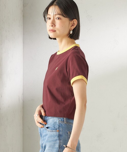 FRED PERRY(フレッドペリー)の「FRED PERRY:G9163 CROPPED RINGER TEE(Tシャツ/カットソー・レディース・オフホワイト/オリーブ/ワイン/ブラック・ONE SIZE)」の21枚目の写真