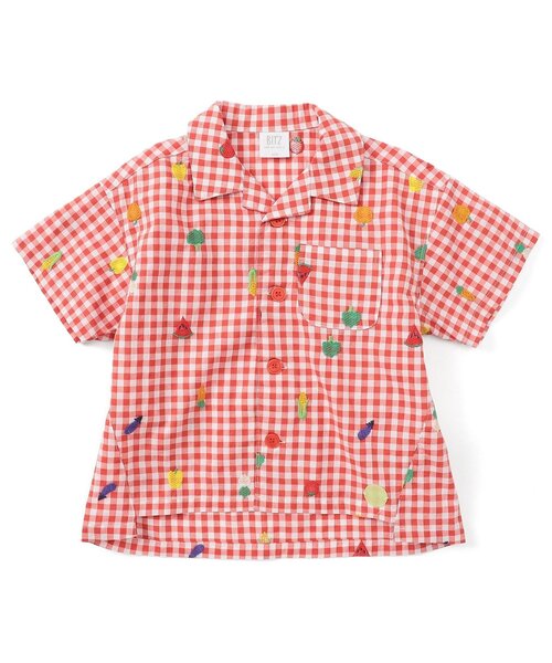BIT'Z（ビッツ）の「フルーツとベジタブルの刺繍柄チェック半袖シャツ（シャツ/ブラウス・キッズ・グリーン/パープル/イエロー/レッド/ピンク/ブルー・95/100/110/90/80/120）」の6枚目の写真
