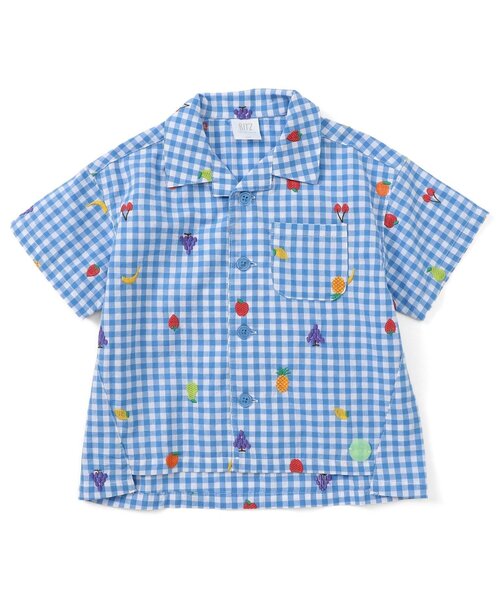 BIT'Z（ビッツ）の「フルーツとベジタブルの刺繍柄チェック半袖シャツ（シャツ/ブラウス・キッズ・グリーン/パープル/イエロー/レッド/ピンク/ブルー・95/100/110/90/80/120）」の3枚目の写真