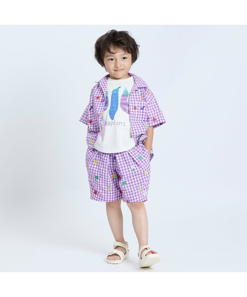 BIT'Z（ビッツ）の「フルーツとベジタブルの刺繍柄チェック半袖シャツ（シャツ/ブラウス・キッズ・グリーン/パープル/イエロー/レッド/ピンク/ブルー・95/100/110/90/80/120）」の12枚目の写真