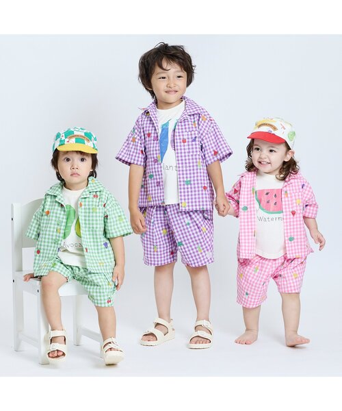 BIT'Z（ビッツ）の「フルーツとベジタブルの刺繍柄チェック半袖シャツ（シャツ/ブラウス・キッズ・グリーン/パープル/イエロー/レッド/ピンク/ブルー・95/100/110/90/80/120）」の14枚目の写真