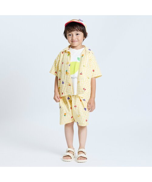 BIT'Z（ビッツ）の「フルーツとベジタブルの刺繍柄チェック半袖シャツ（シャツ/ブラウス・キッズ・グリーン/パープル/イエロー/レッド/ピンク/ブルー・95/100/110/90/80/120）」の15枚目の写真