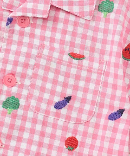 BIT'Z（ビッツ）の「フルーツとベジタブルの刺繍柄チェック半袖シャツ（シャツ/ブラウス・キッズ・グリーン/パープル/イエロー/レッド/ピンク/ブルー・95/100/110/90/80/120）」の18枚目の写真