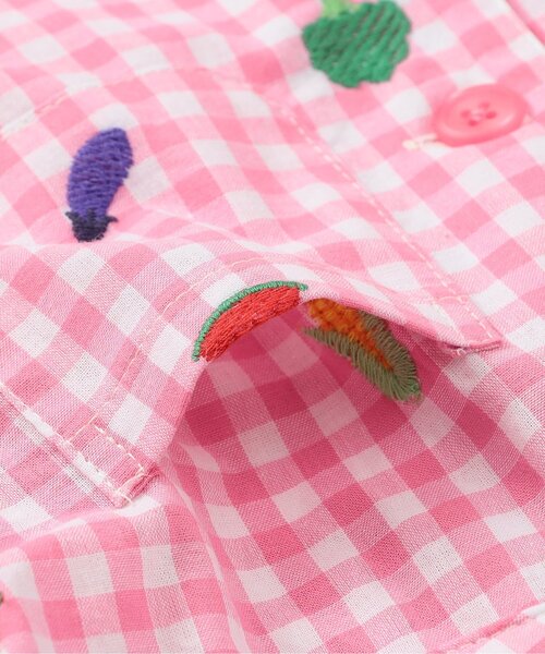BIT'Z（ビッツ）の「フルーツとベジタブルの刺繍柄チェック半袖シャツ（シャツ/ブラウス・キッズ・グリーン/パープル/イエロー/レッド/ピンク/ブルー・95/100/110/90/80/120）」の19枚目の写真