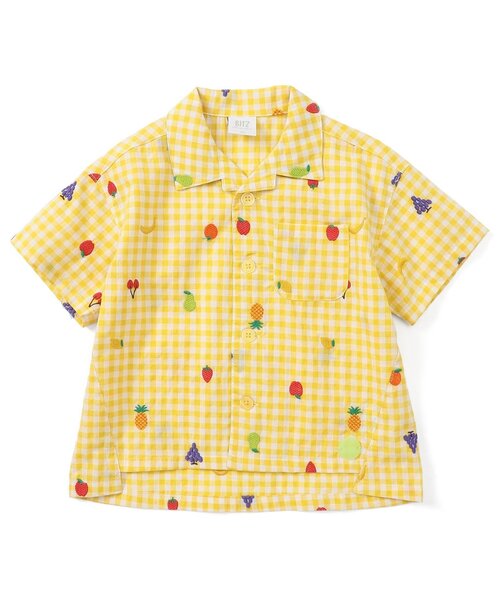 BIT'Z（ビッツ）の「フルーツとベジタブルの刺繍柄チェック半袖シャツ（シャツ/ブラウス・キッズ・グリーン/パープル/イエロー/レッド/ピンク/ブルー・95/100/110/90/80/120）」の22枚目の写真