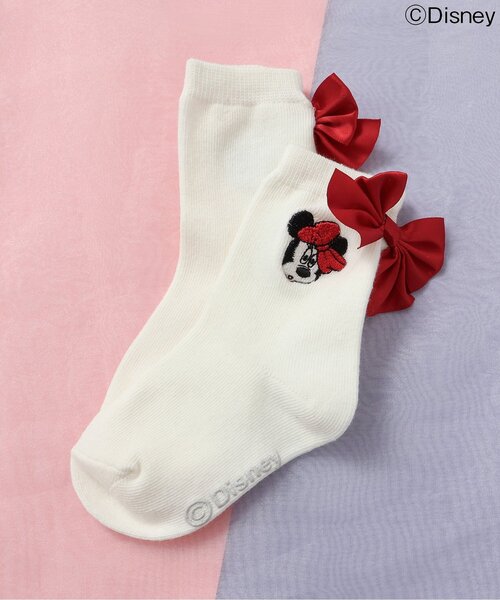Disney(ディズニー)の「NET別注/ディズニーキャラクターミニーマウス/リボンソックス(ソックス/靴下・キッズ・ブラック/アイボリー/ラベンダー・12/15 /18/21)」の2枚目の写真