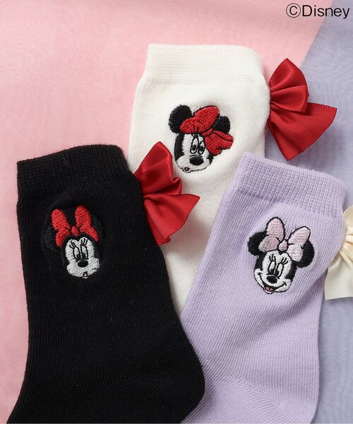 Disney(ディズニー)の「NET別注/ディズニーキャラクターミニーマウス/リボンソックス(ソックス/靴下・キッズ・ブラック/アイボリー/ラベンダー・12/15 /18/21)」の5枚目の写真