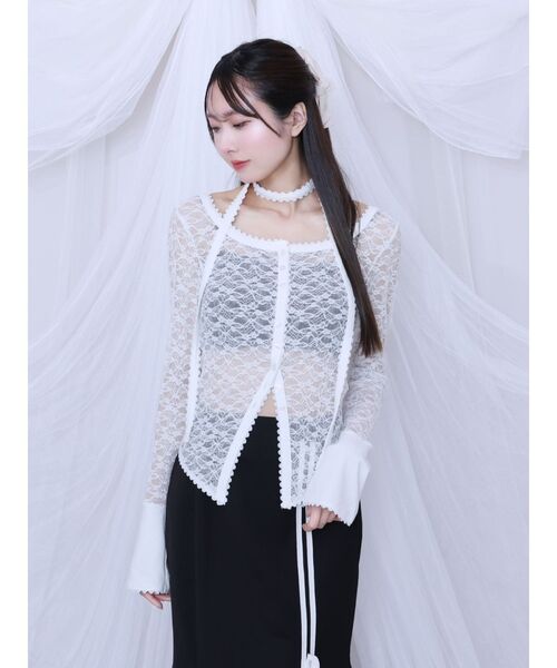 EATME（イートミー）の「レースカーディガンチョーカーセット（Tシャツ/カットソー・レディース・イエロー/オフホワイト/ブラック・FREE）」の9枚目の写真