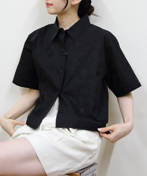 FUCT エンブロイダリー コットンツイルCPOシャツジャケット Lサイズ 黒 セール】THE SHINZONE/シンゾーン タイルパターンエンブロイ