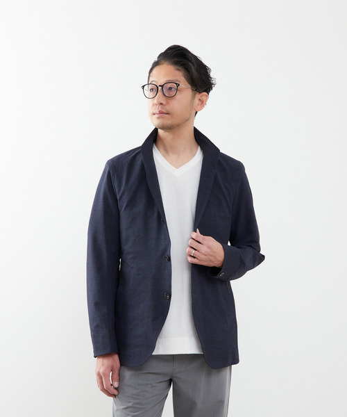 MEN'S MELROSE(メンズメルローズ)の「クールマックスサッカープリント スタンドカラージャケット(テーラードジャケット・メンズ・チャコールグレー/ネイビー・2/4/3)」の2枚目の写真