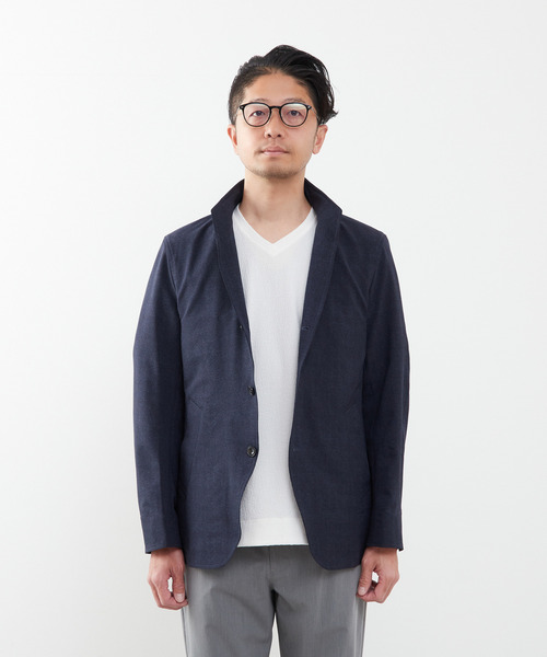 MEN'S MELROSE(メンズメルローズ)の「クールマックスサッカープリント スタンドカラージャケット(テーラードジャケット・メンズ・チャコールグレー/ネイビー・2/4/3)」の3枚目の写真