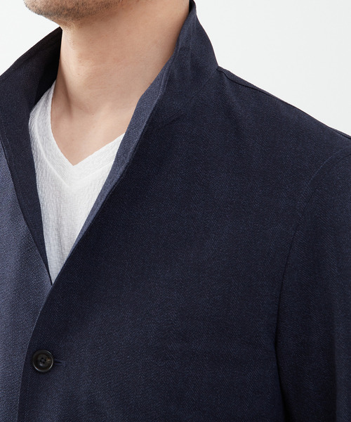 MEN'S MELROSE(メンズメルローズ)の「クールマックスサッカープリント スタンドカラージャケット(テーラードジャケット・メンズ・チャコールグレー/ネイビー・2/4/3)」の7枚目の写真