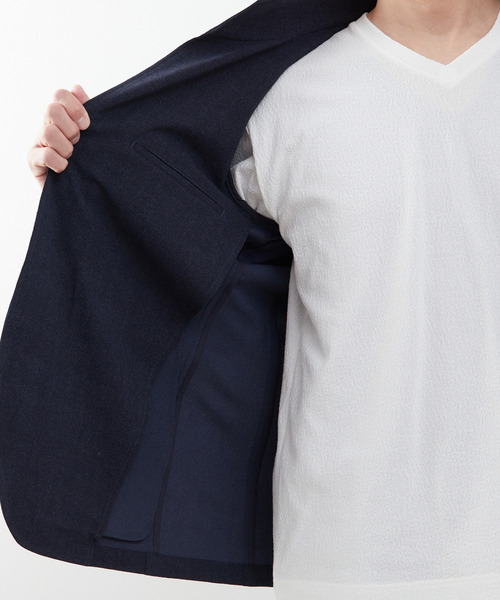 MEN'S MELROSE(メンズメルローズ)の「クールマックスサッカープリント スタンドカラージャケット(テーラードジャケット・メンズ・チャコールグレー/ネイビー・2/4/3)」の10枚目の写真