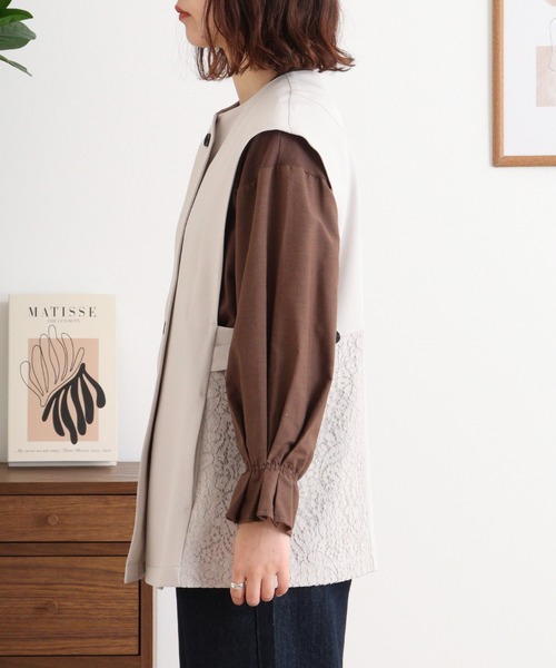 ベスト ジレ Anna Nicola レース切替きれいめジレ　ジップベスト レディース アンナニコラ Anna Nicola レース切替きれいめジレ ジップベスト
