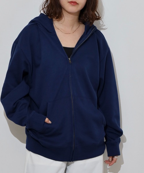 FUNALIVE（ファンアライブ）の「裏毛　ワイドシルエット　無地　フルジップパーカー　スウェット（パーカー・メンズ・ブラック/ネイビー/スミクロ/杢グレー・LL/L/M）」の4枚目の写真