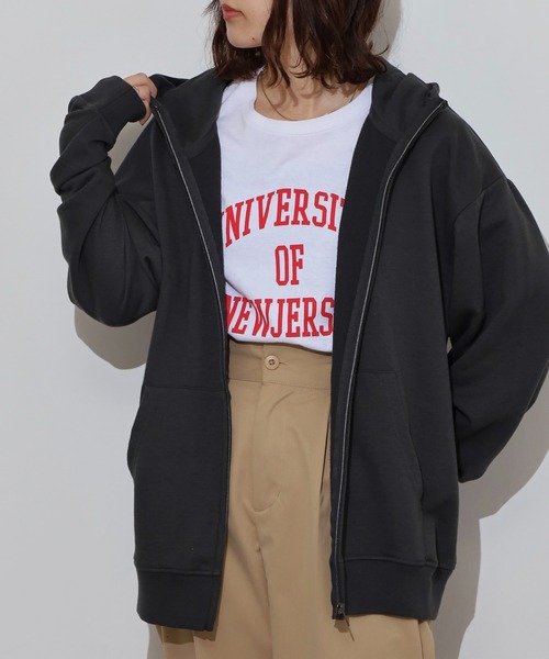 FUNALIVE（ファンアライブ）の「裏毛　ワイドシルエット　無地　フルジップパーカー　スウェット（パーカー・メンズ・ブラック/ネイビー/スミクロ/杢グレー・LL/L/M）」の3枚目の写真