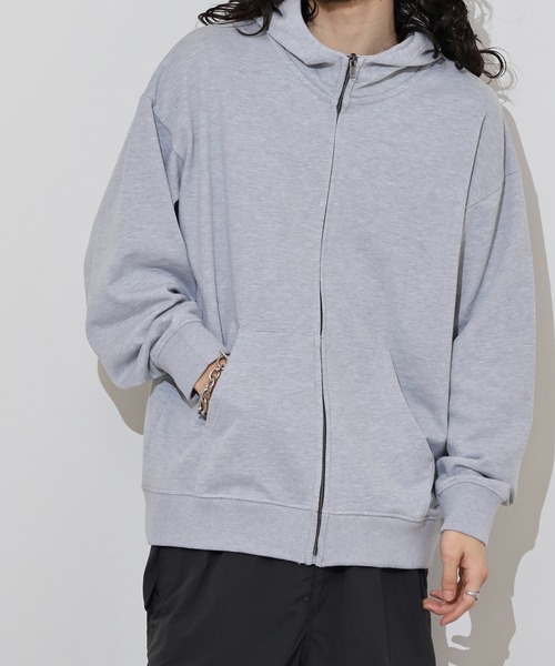 FUNALIVE（ファンアライブ）の「裏毛　ワイドシルエット　無地　フルジップパーカー　スウェット（パーカー・メンズ・ブラック/ネイビー/スミクロ/杢グレー・LL/L/M）」の8枚目の写真