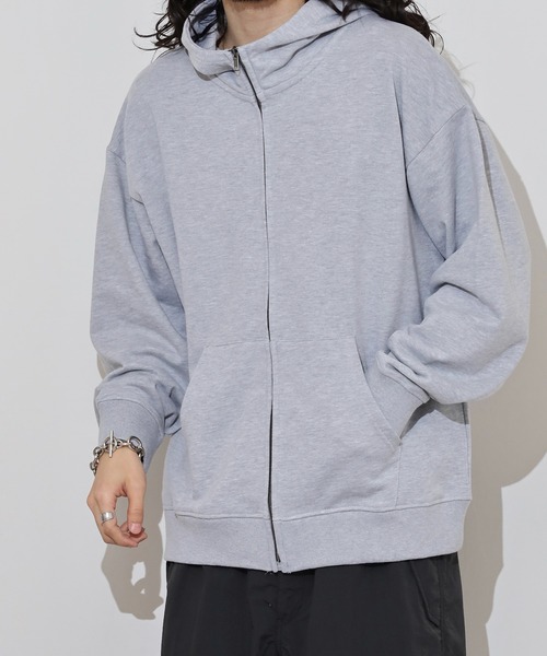 FUNALIVE（ファンアライブ）の「裏毛　ワイドシルエット　無地　フルジップパーカー　スウェット（パーカー・メンズ・ブラック/ネイビー/スミクロ/杢グレー・LL/L/M）」の9枚目の写真