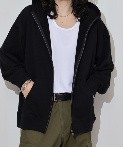 FUNALIVE（ファンアライブ）の「裏毛　ワイドシルエット　無地　フルジップパーカー　スウェット（パーカー・メンズ・ブラック/ネイビー/スミクロ/杢グレー・LL/L/M）」の17枚目の写真