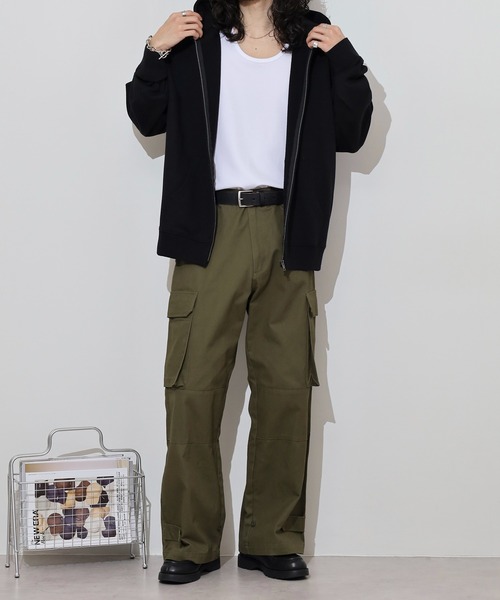 FUNALIVE（ファンアライブ）の「裏毛　ワイドシルエット　無地　フルジップパーカー　スウェット（パーカー・メンズ・ブラック/ネイビー/スミクロ/杢グレー・LL/L/M）」の19枚目の写真