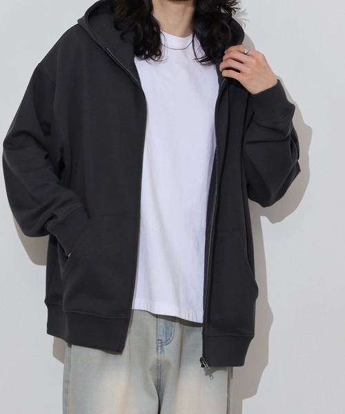 FUNALIVE（ファンアライブ）の「裏毛　ワイドシルエット　無地　フルジップパーカー　スウェット（パーカー・メンズ・ブラック/ネイビー/スミクロ/杢グレー・LL/L/M）」の20枚目の写真