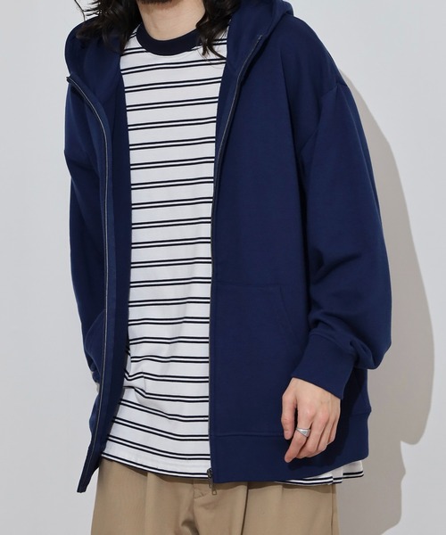 FUNALIVE（ファンアライブ）の「裏毛　ワイドシルエット　無地　フルジップパーカー　スウェット（パーカー・メンズ・ブラック/ネイビー/スミクロ/杢グレー・LL/L/M）」の12枚目の写真