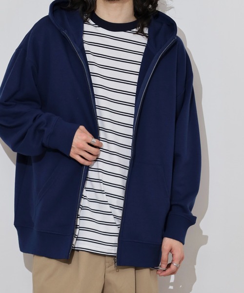 FUNALIVE（ファンアライブ）の「裏毛　ワイドシルエット　無地　フルジップパーカー　スウェット（パーカー・メンズ・ブラック/ネイビー/スミクロ/杢グレー・LL/L/M）」の11枚目の写真