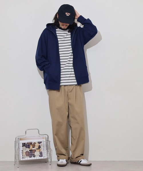 FUNALIVE（ファンアライブ）の「裏毛　ワイドシルエット　無地　フルジップパーカー　スウェット（パーカー・メンズ・ブラック/ネイビー/スミクロ/杢グレー・LL/L/M）」の14枚目の写真