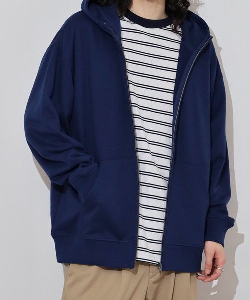 FUNALIVE（ファンアライブ）の「裏毛　ワイドシルエット　無地　フルジップパーカー　スウェット（パーカー・メンズ・ブラック/ネイビー/スミクロ/杢グレー・LL/L/M）」の13枚目の写真