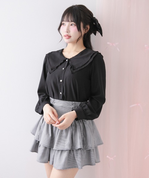 DearMyLoveRose(ディアマイラブローズ)の「ダブルビッグカラーブラウス【大きいサイズ有り】(シャツ/ブラウス・レディース・ホワイト/ブラック・SMALL/MEDIUM/LARGE/LL/3L)」の1枚目の写真