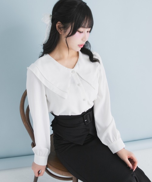DearMyLoveRose(ディアマイラブローズ)の「ダブルビッグカラーブラウス【大きいサイズ有り】(シャツ/ブラウス・レディース・ホワイト/ブラック・SMALL/MEDIUM/LARGE/LL/3L)」の18枚目の写真