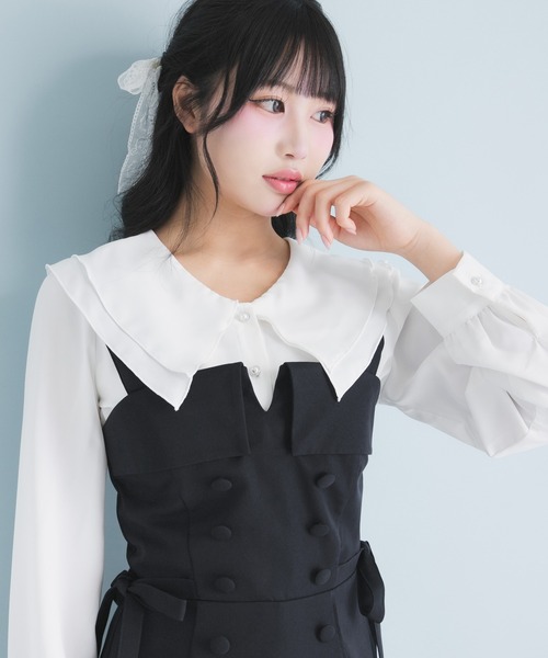 DearMyLoveRose(ディアマイラブローズ)の「ダブルビッグカラーブラウス【大きいサイズ有り】(シャツ/ブラウス・レディース・ホワイト/ブラック・SMALL/MEDIUM/LARGE/LL/3L)」の20枚目の写真